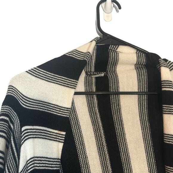 Venus Black & White Striped Opened Front Tassel Detail Knit Cardigan Women Sz XL - Picture 6 of 9